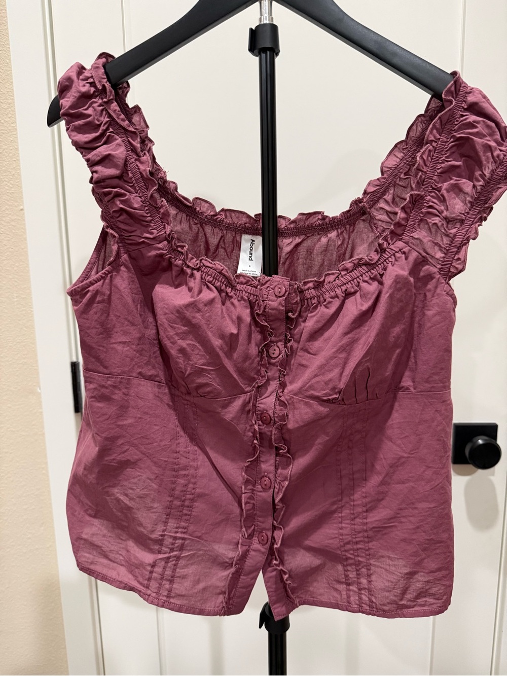 Abound Ruffled Button-Front Top in Dusty Rose- Large